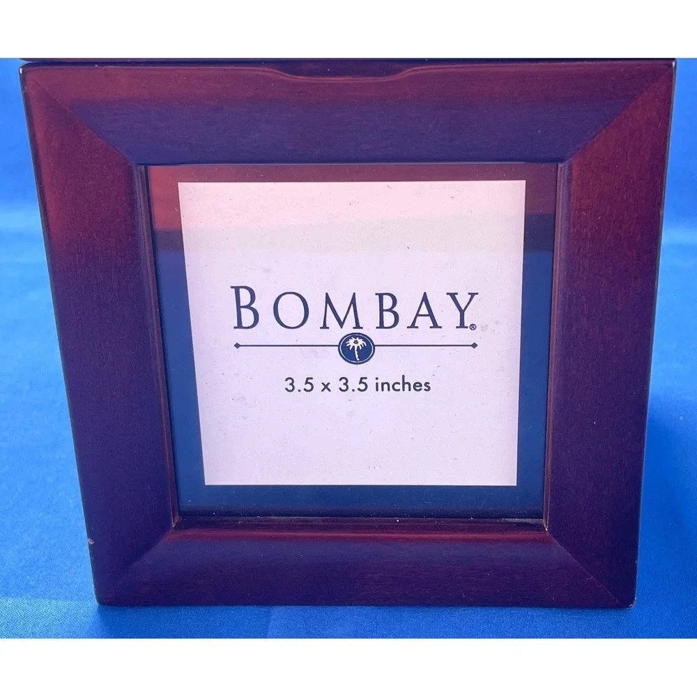 Bombay Co Wood Photo Cube Square Box 5 Glass Sides Hinged Lid 3.5
